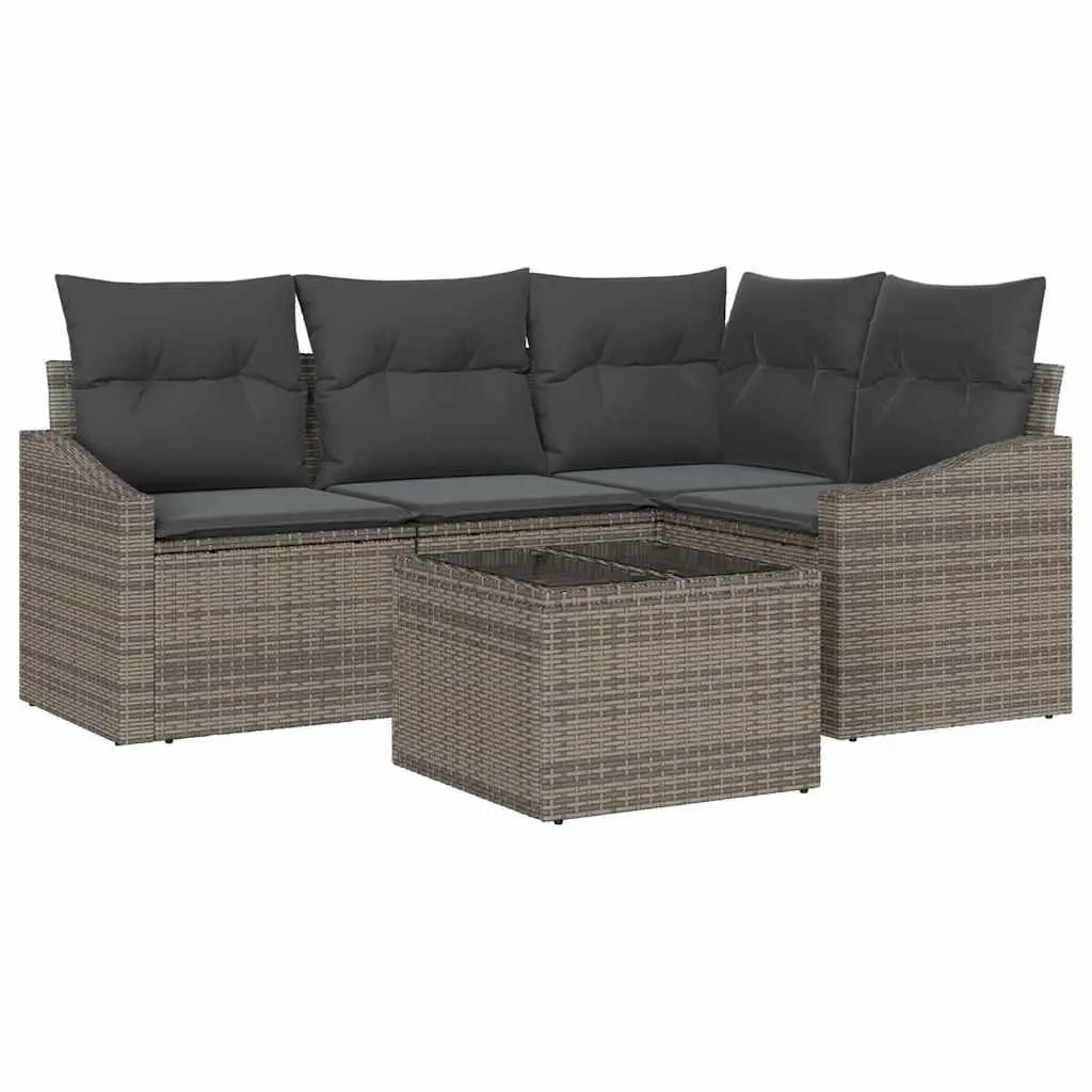 5 Piece Outdoor Garden Sofa Set Woven Poly Rattan Light Grey
