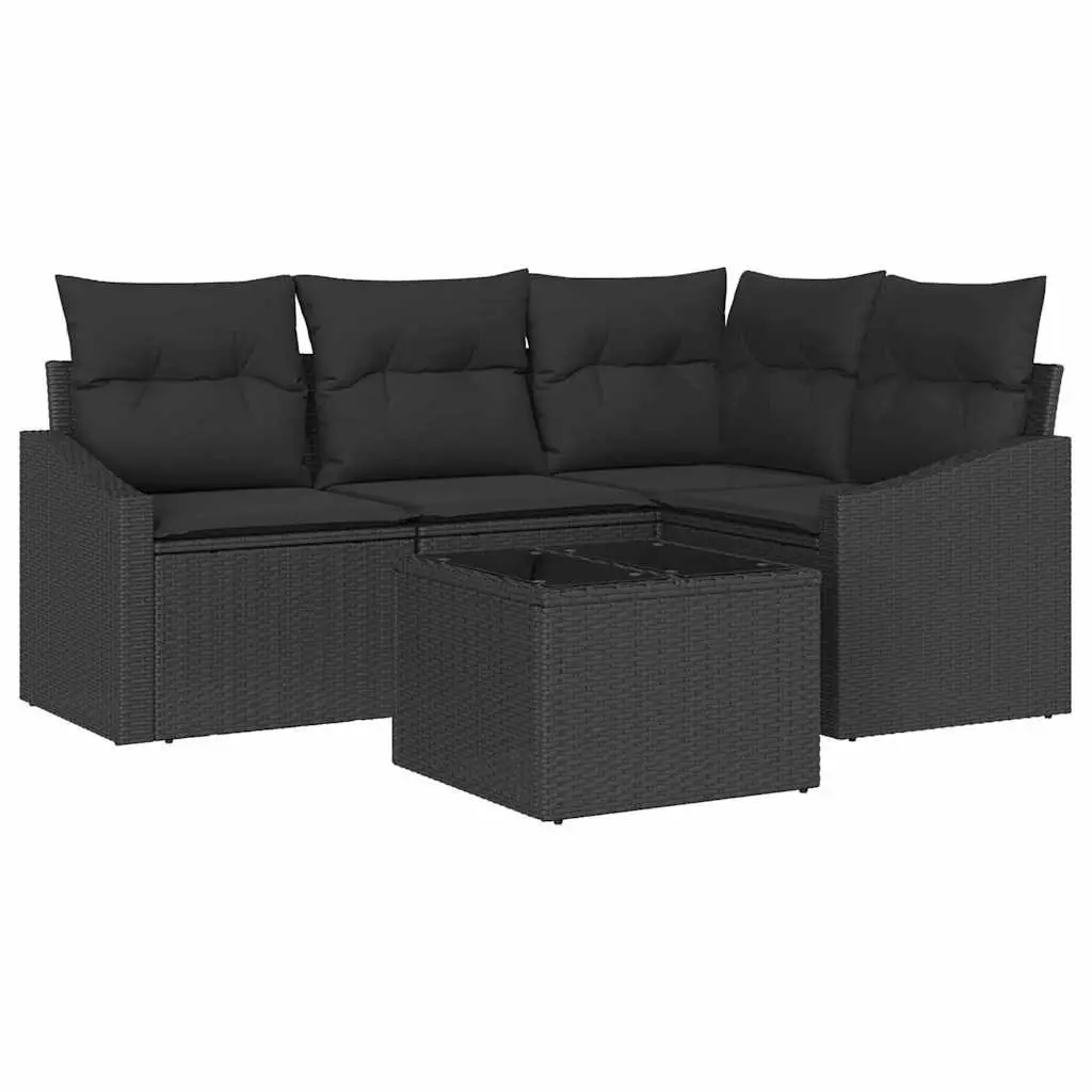 Outdoor Garden Sofa Set 5 Piece Black Poly Rattan Corner Sectional Furniture