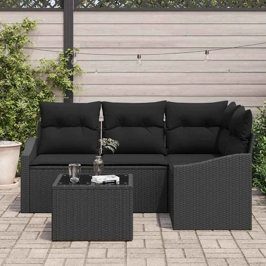 Outdoor Garden Sofa Set 5 Piece Black Poly Rattan Corner Sectional Furniture