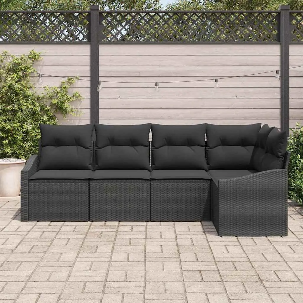 Outdoor Sofa Set Poly Rattan 5 Pieces Black Garden Furniture Lounge Seating
