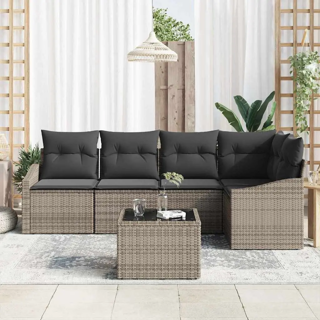 Modular Outdoor Sofa Set Light Grey 6 Piece Poly Rattan Seating with Cushions