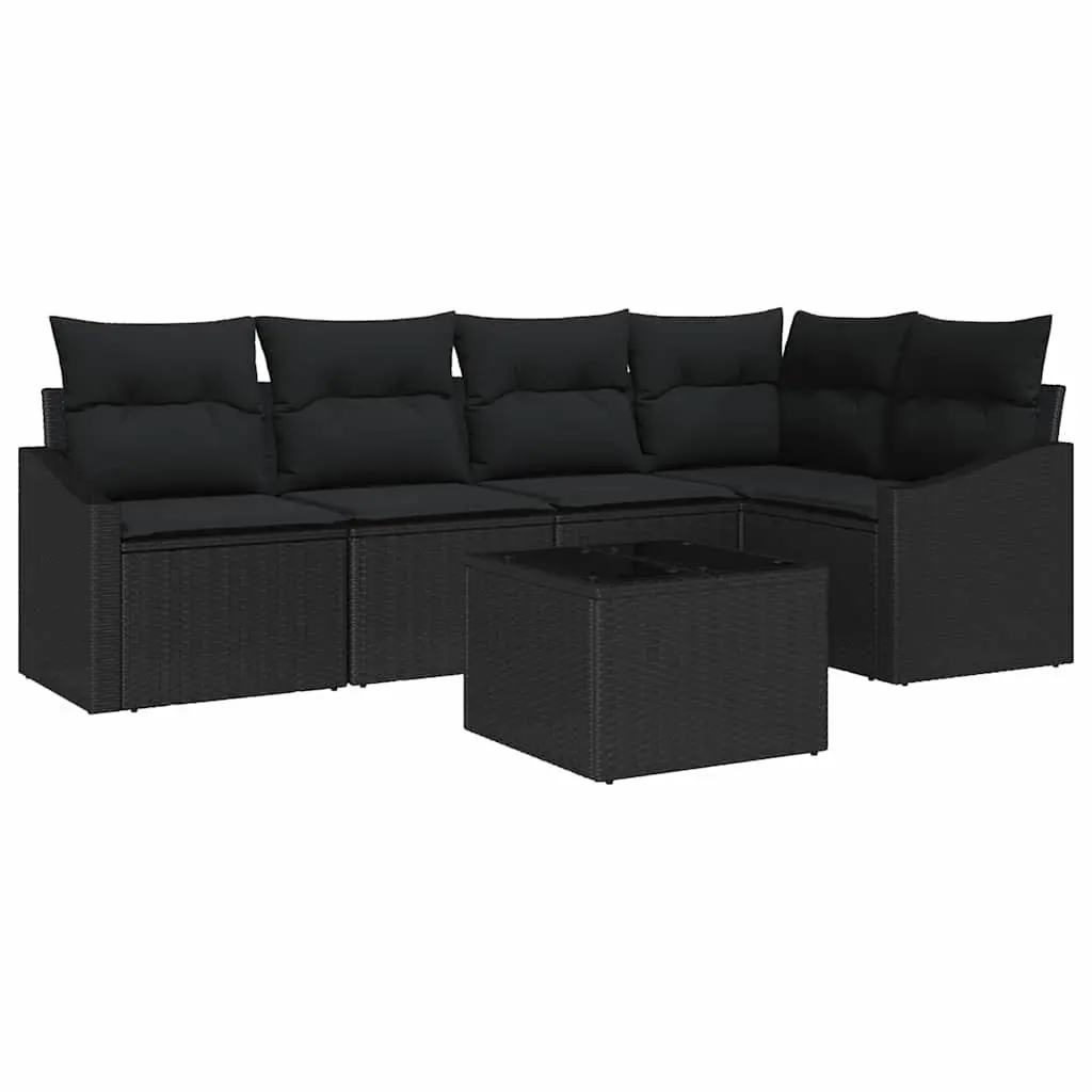 Outdoor Garden Sofa Set Poly Rattan 6 Pieces Black with Cushions