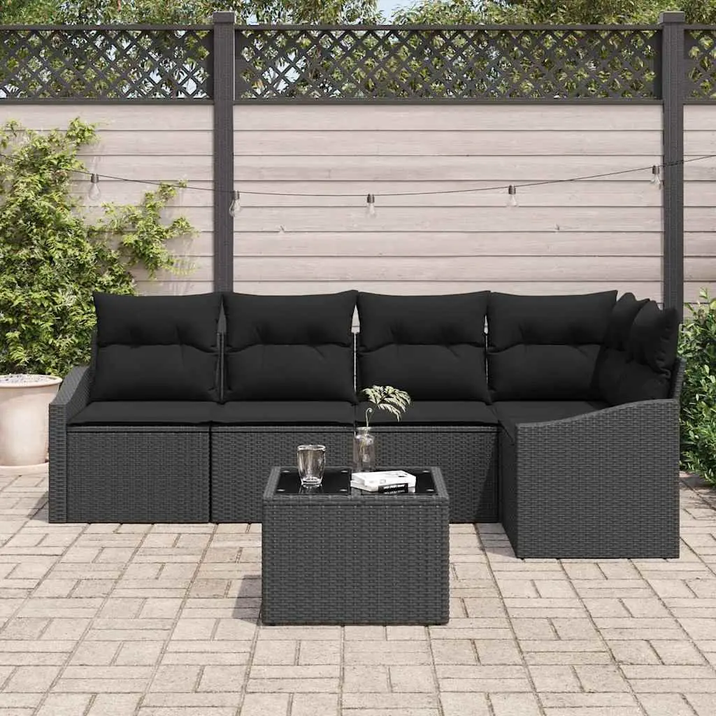 Outdoor Garden Sofa Set Poly Rattan 6 Pieces Black with Cushions