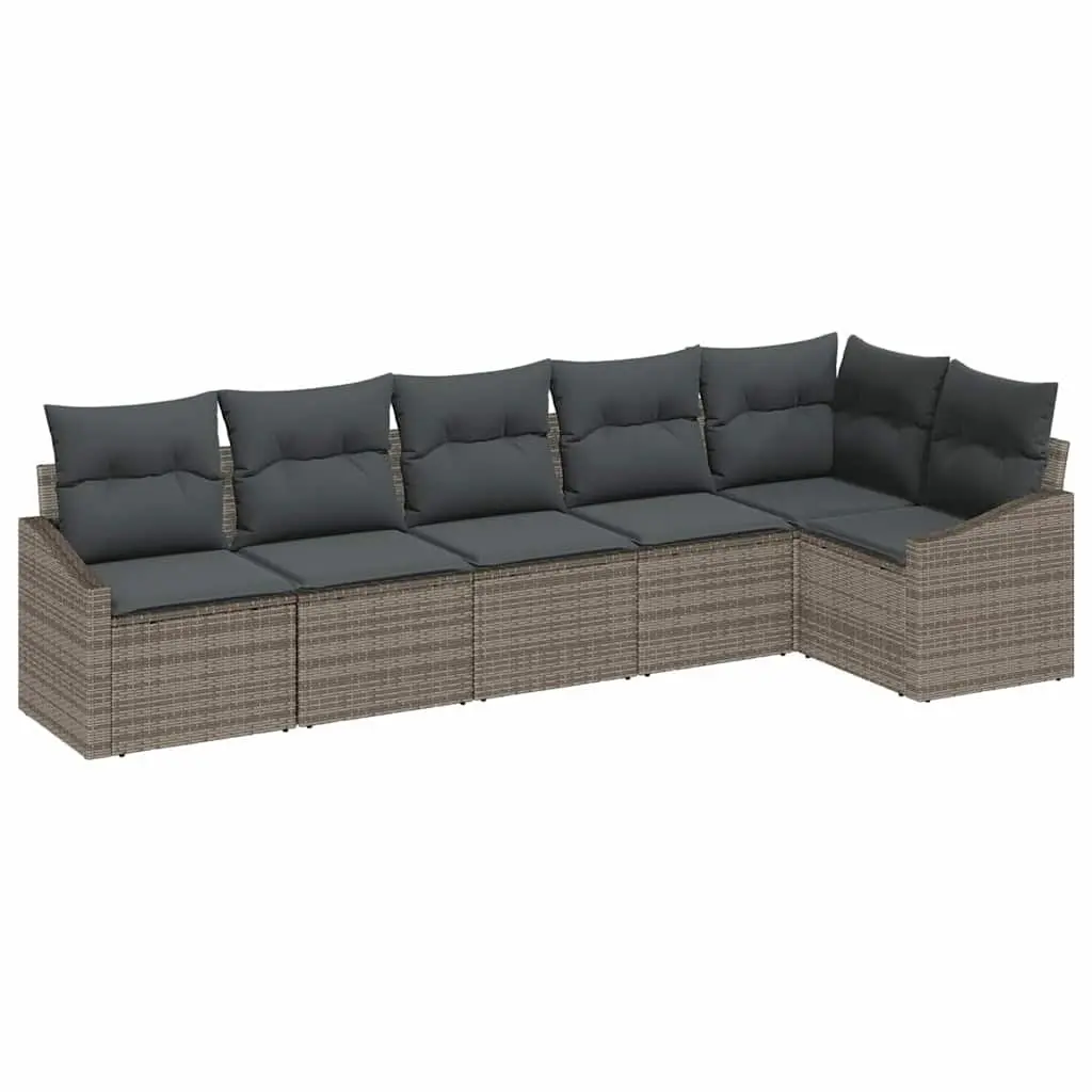 Outdoor Garden Sofa Set Poly Rattan 6 Piece Grey Sectional Lounge