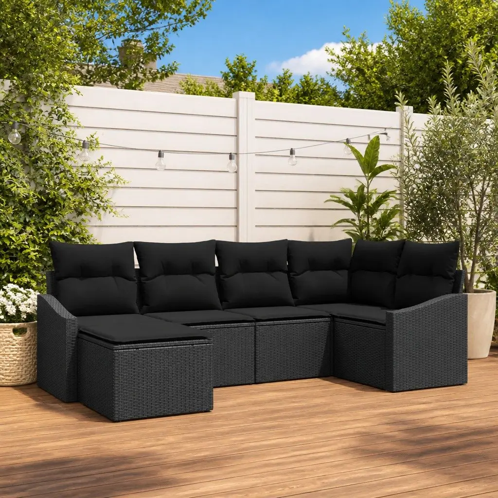 Garden Dining Set Poly Rattan Modular Black 6 Piece Outdoor Patio Table Chairs