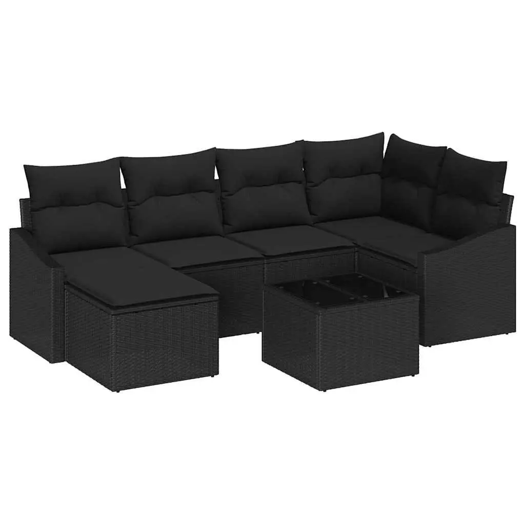Garden Dining Set Poly Rattan Foam Filling Powder Coated Steel 7 Piece Black Outdoor Patio Furniture