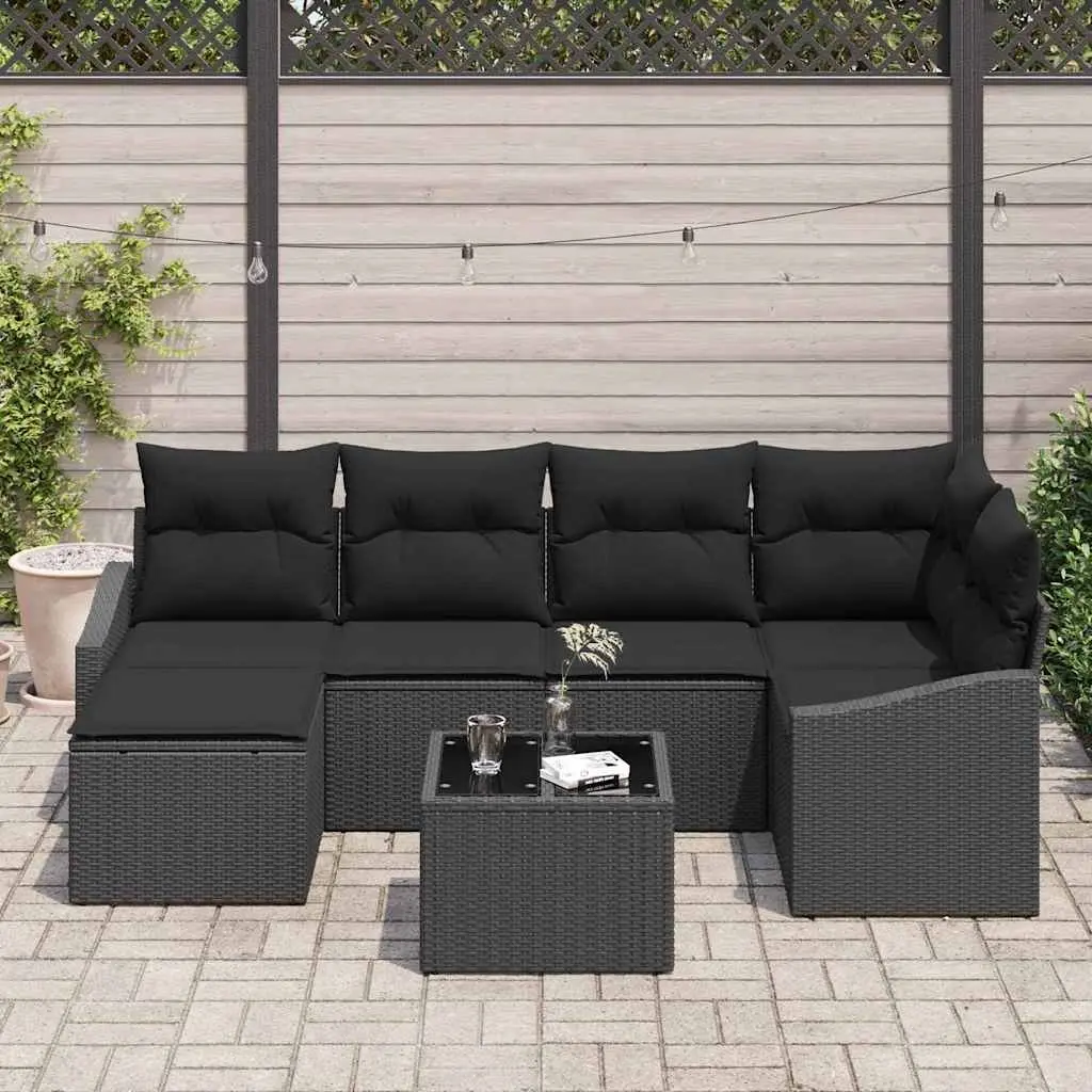 Garden Dining Set Poly Rattan Foam Filling Powder Coated Steel 7 Piece Black Outdoor Patio Furniture