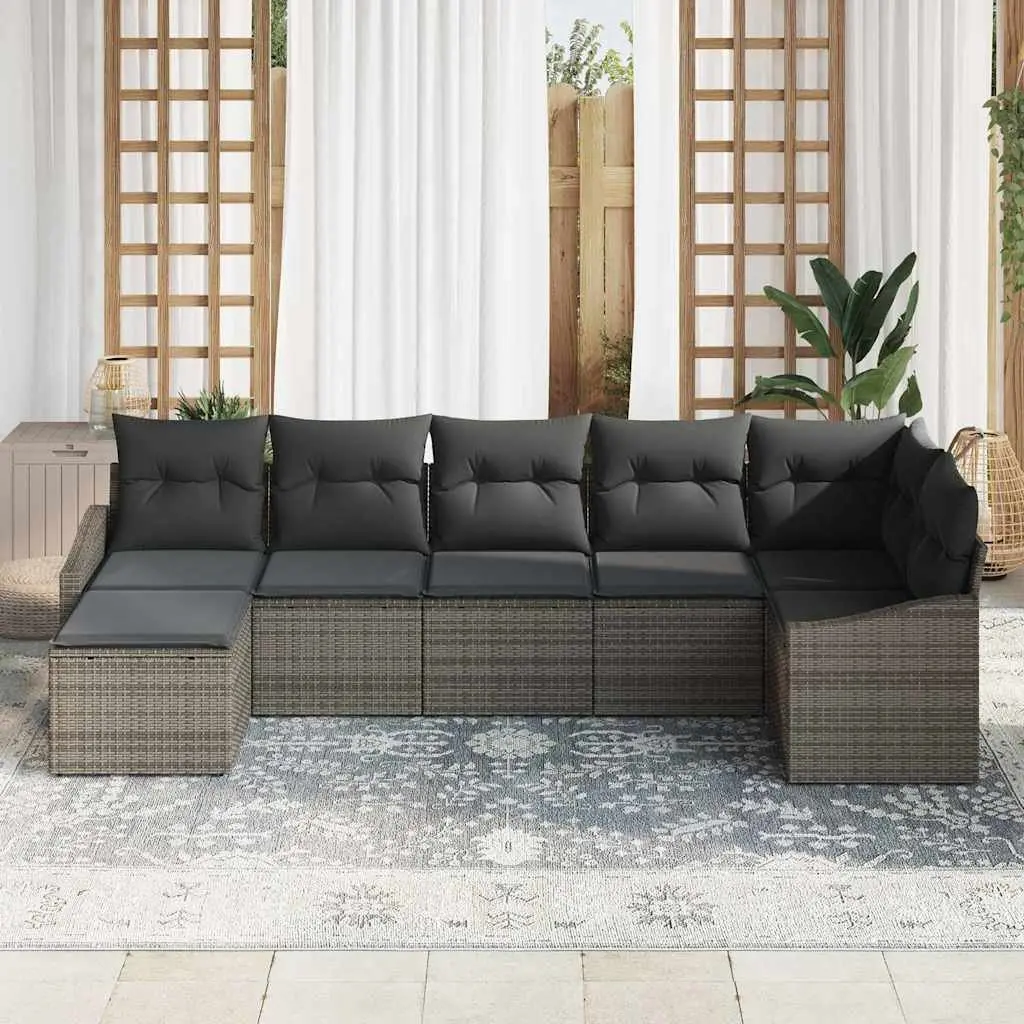 Garden Sofa Set 7pcs Outdoor Furniture Modular Seating Grey Poly Rattan Steel
