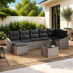 Outdoor Garden Sofa Set 8 Piece Modular Poly Rattan Furniture Light Grey