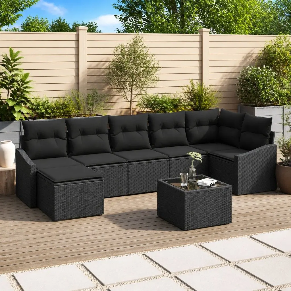 Garden Sofa Set Poly Rattan Powder Coated Steel 8 Pieces Black Outdoor Furniture