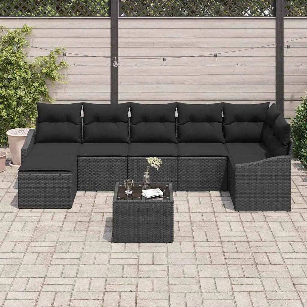 Garden Sofa Set Poly Rattan Powder Coated Steel 8 Pieces Black Outdoor Furniture