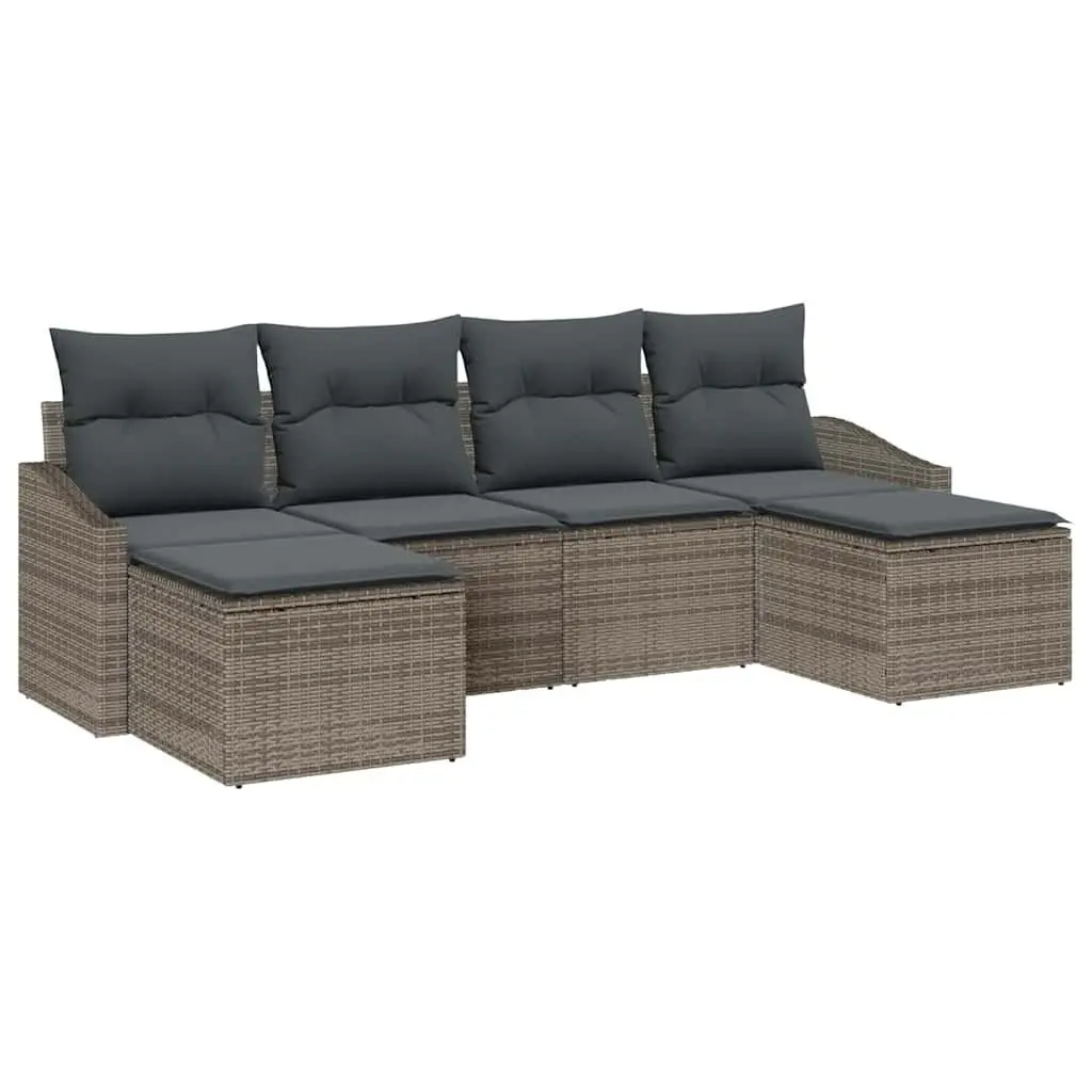 Garden Dining Set Poly Rattan Steel Frame 6 Piece Grey Outdoor Table Chairs