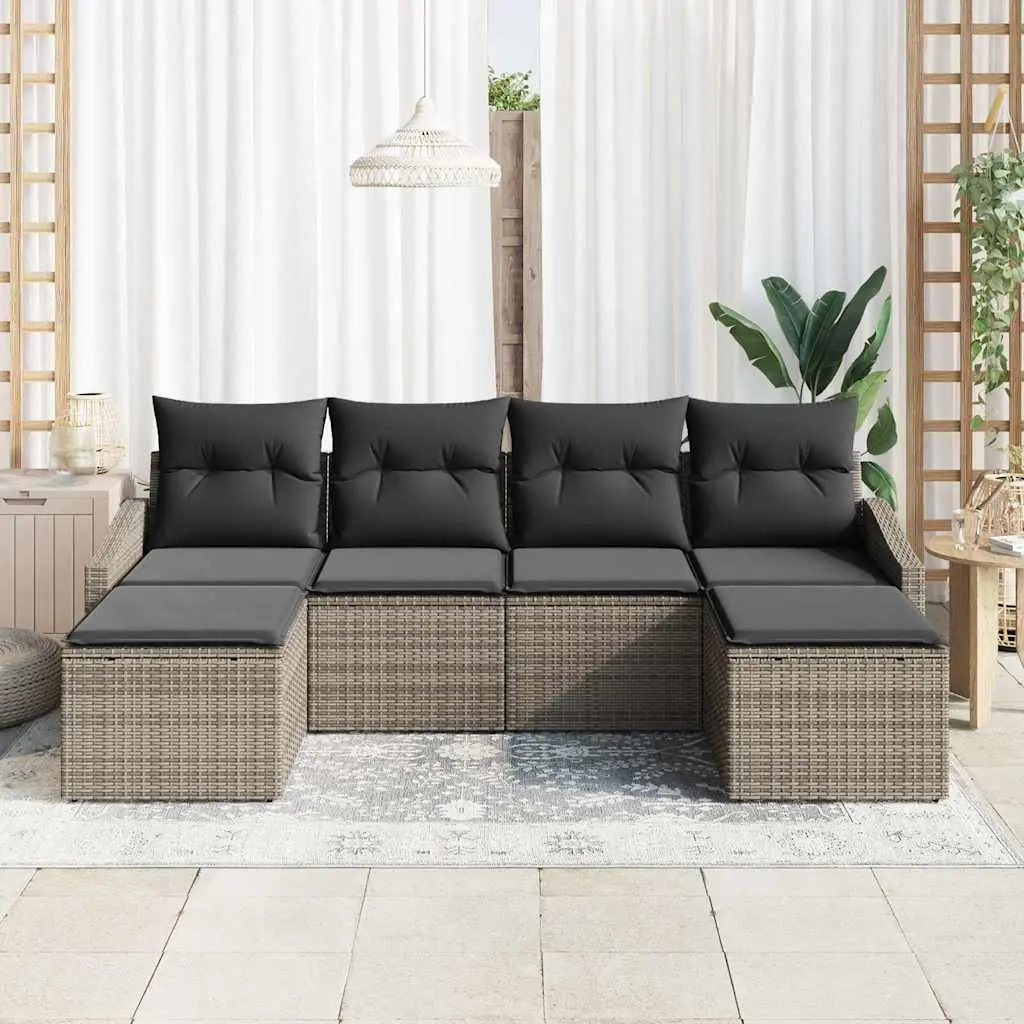 Garden Dining Set Poly Rattan Steel Frame 6 Piece Grey Outdoor Table Chairs