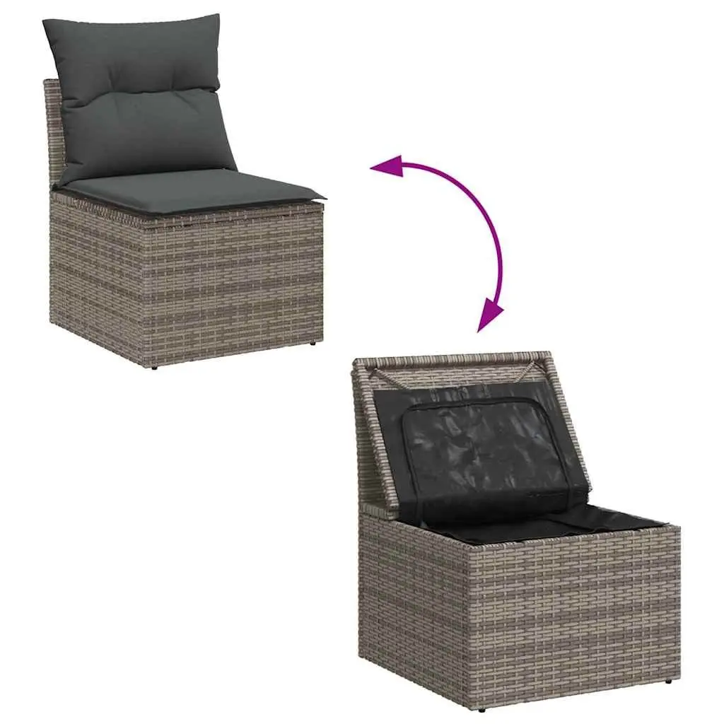 Garden Dining Set Poly Rattan Steel Frame 6 Piece Grey Outdoor Table Chairs