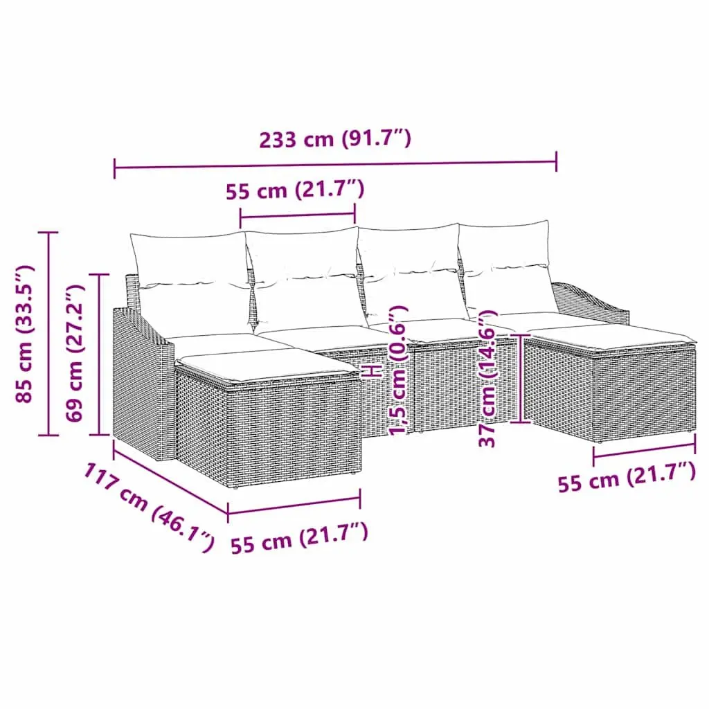 Garden Dining Set Poly Rattan 6 Piece Black Outdoor Table Chairs Patio Furniture