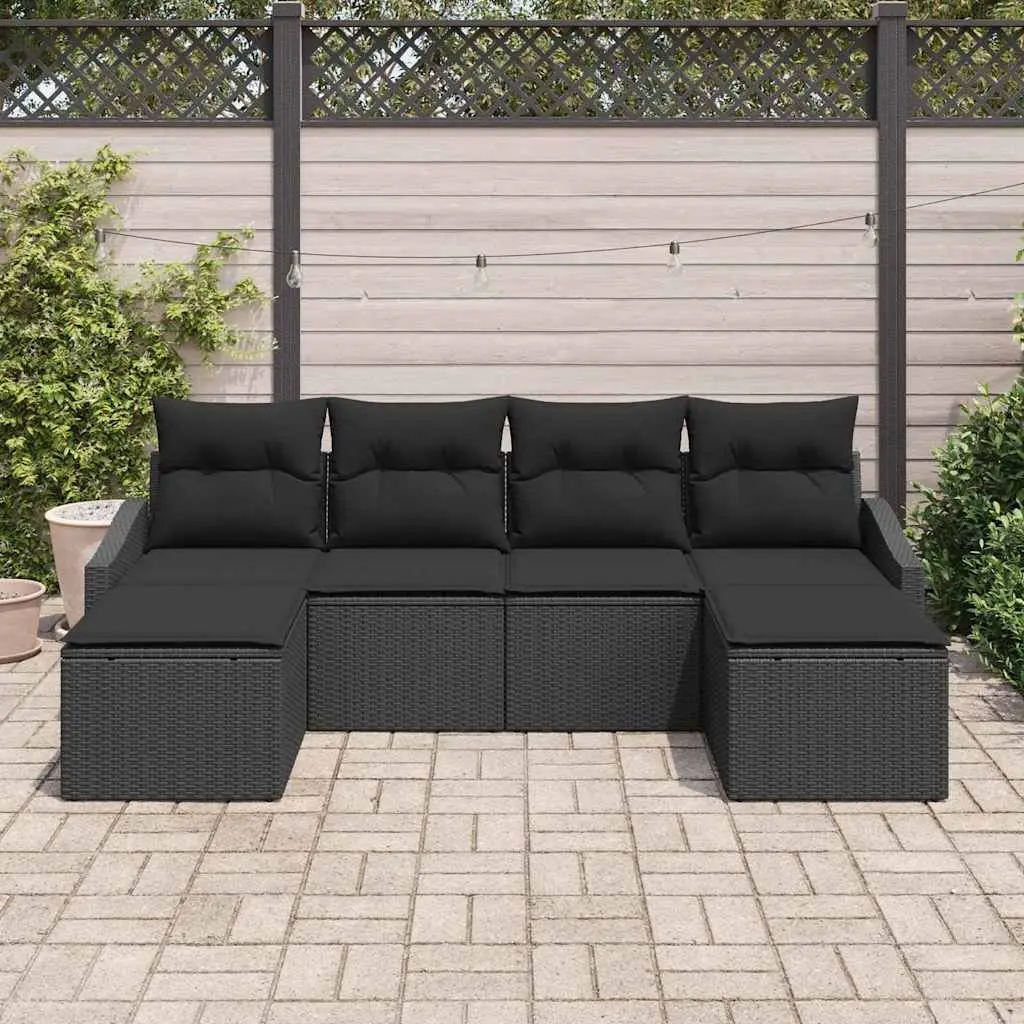 Garden Dining Set Poly Rattan 6 Piece Black Outdoor Table Chairs Patio Furniture