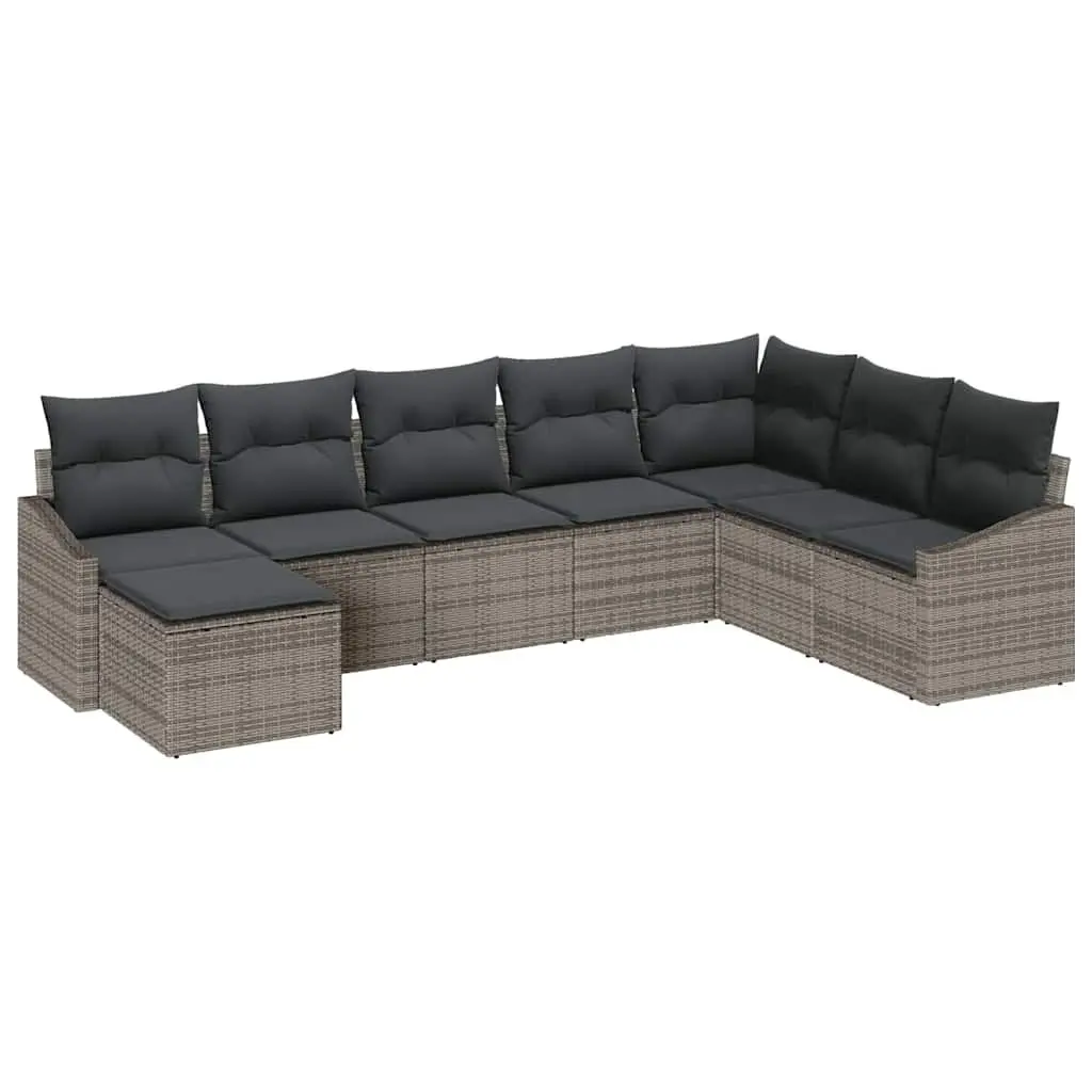 Garden Sofa Set 8 Pieces Grey Poly Rattan Outdoor Furniture Modular Seating