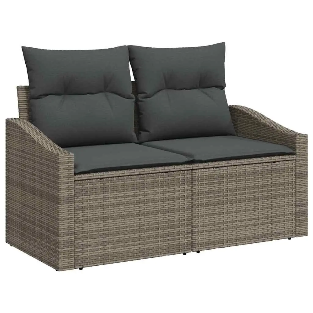 Modular Garden Sofa Set Grey Poly Rattan Acacia Wood 6 Piece Outdoor Lounge Seating