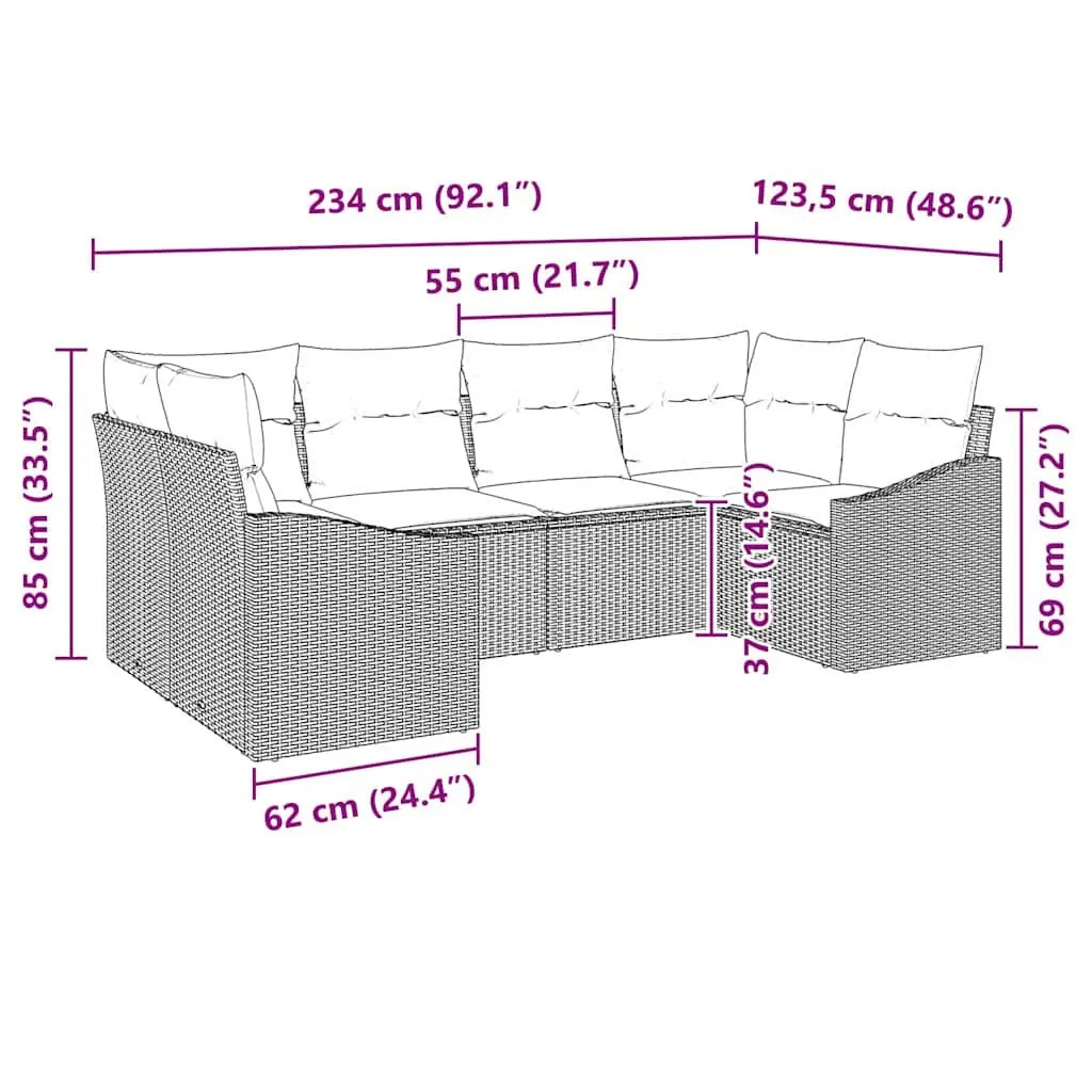 Outdoor Sofa Set Modular Poly Rattan Acacia Wood 6 Piece Black