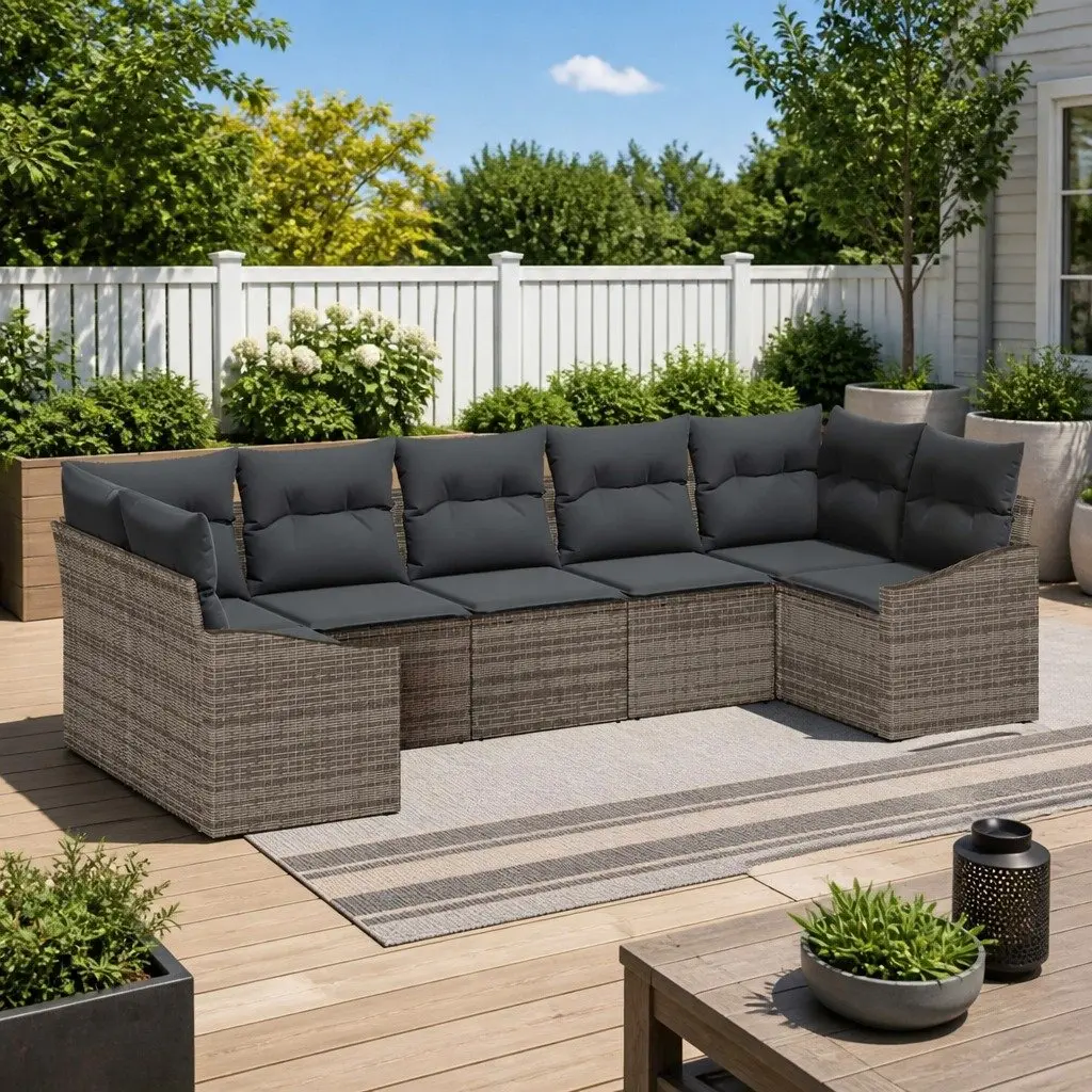Outdoor Garden Sofa Set Poly Rattan 7 Pieces Grey Modular Storage Furniture