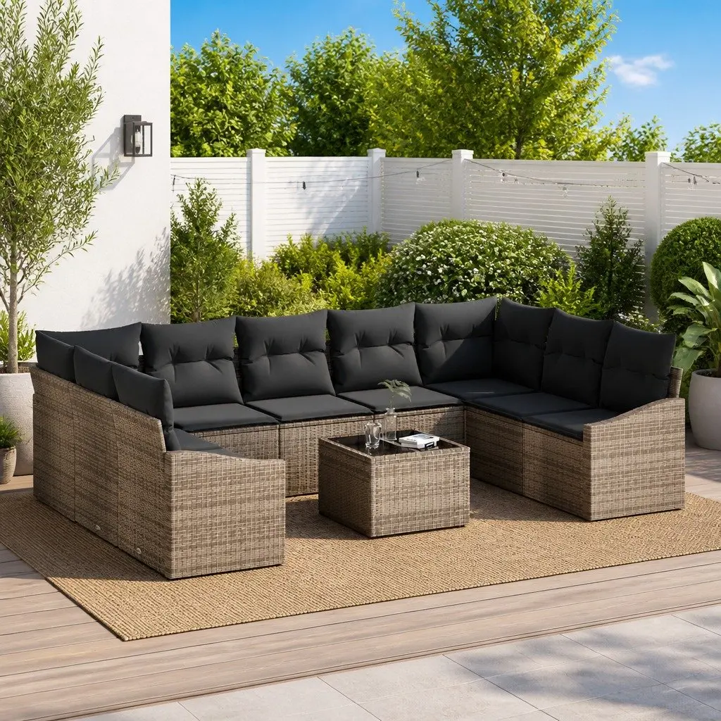 Modular Garden Sofa Set Poly Rattan Light Grey with Storage