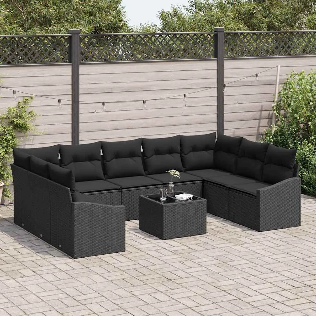 Modular Garden Sofa Set with Storage Black Poly Rattan Outdoor Furniture Lounge