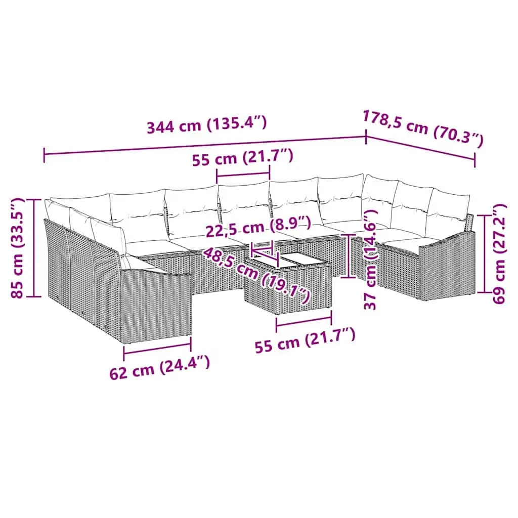 Modular Garden Sofa Set with Storage Black Poly Rattan Outdoor Patio Furniture