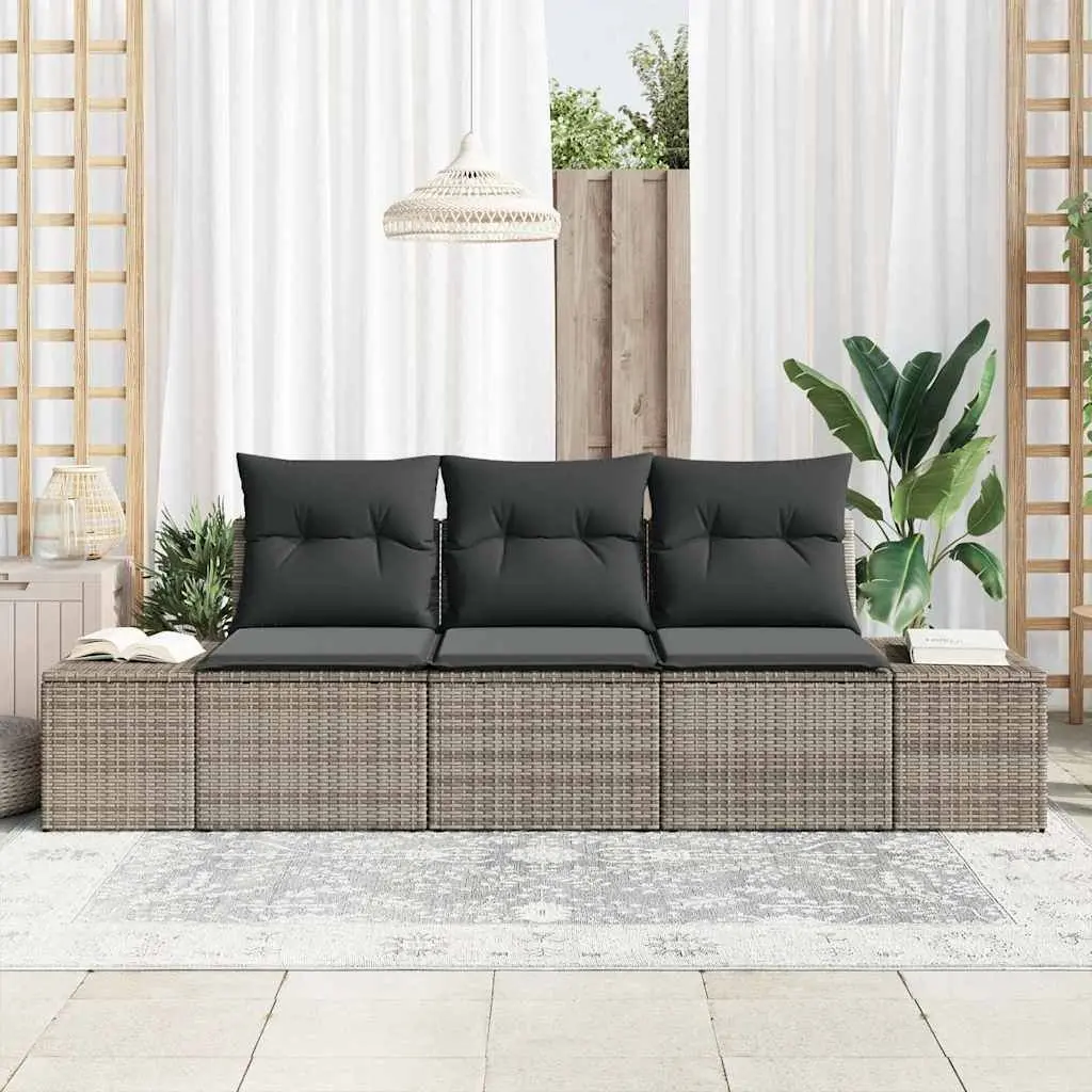 Outdoor Sofa Set 3 Pieces Garden Furniture with Storage Grey Poly Rattan Modular