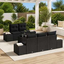 Versatile 6-Piece Black Poly Rattan Sofa Set for Outdoors