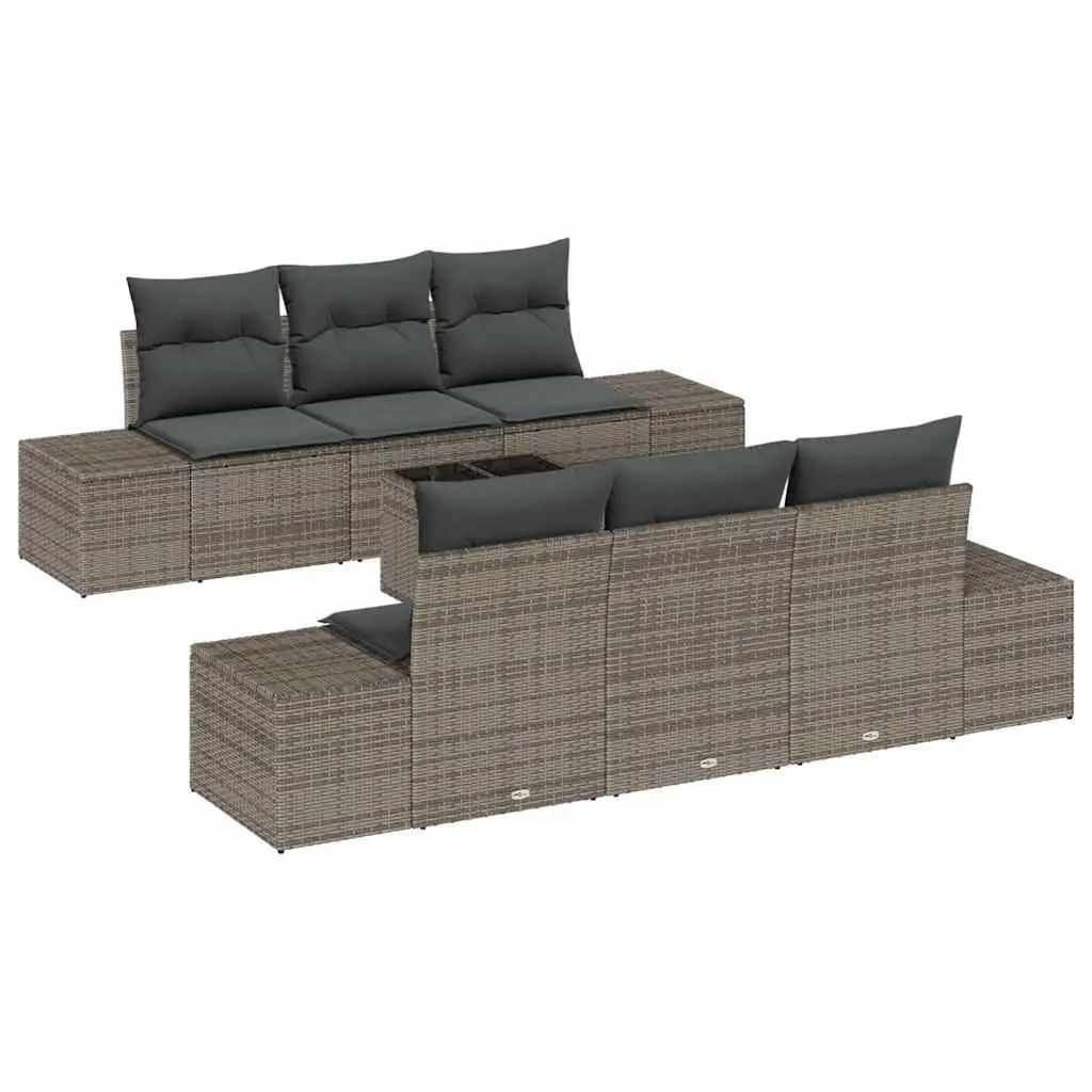 Outdoor Furniture Set Grey Poly Rattan 8 Pieces with Cushions Adjustable Height Glass Tabletop
