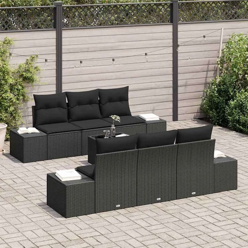Outdoor Garden Sofa Set 8 Piece Black Poly Rattan with Cushions Glass Table