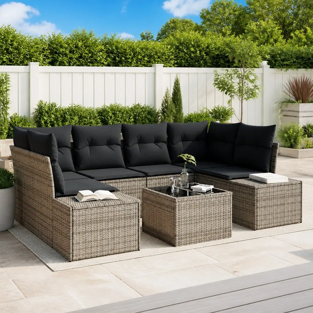 8 Piece Outdoor Garden Sofa Set Modular Poly Rattan Furniture Grey with Storage