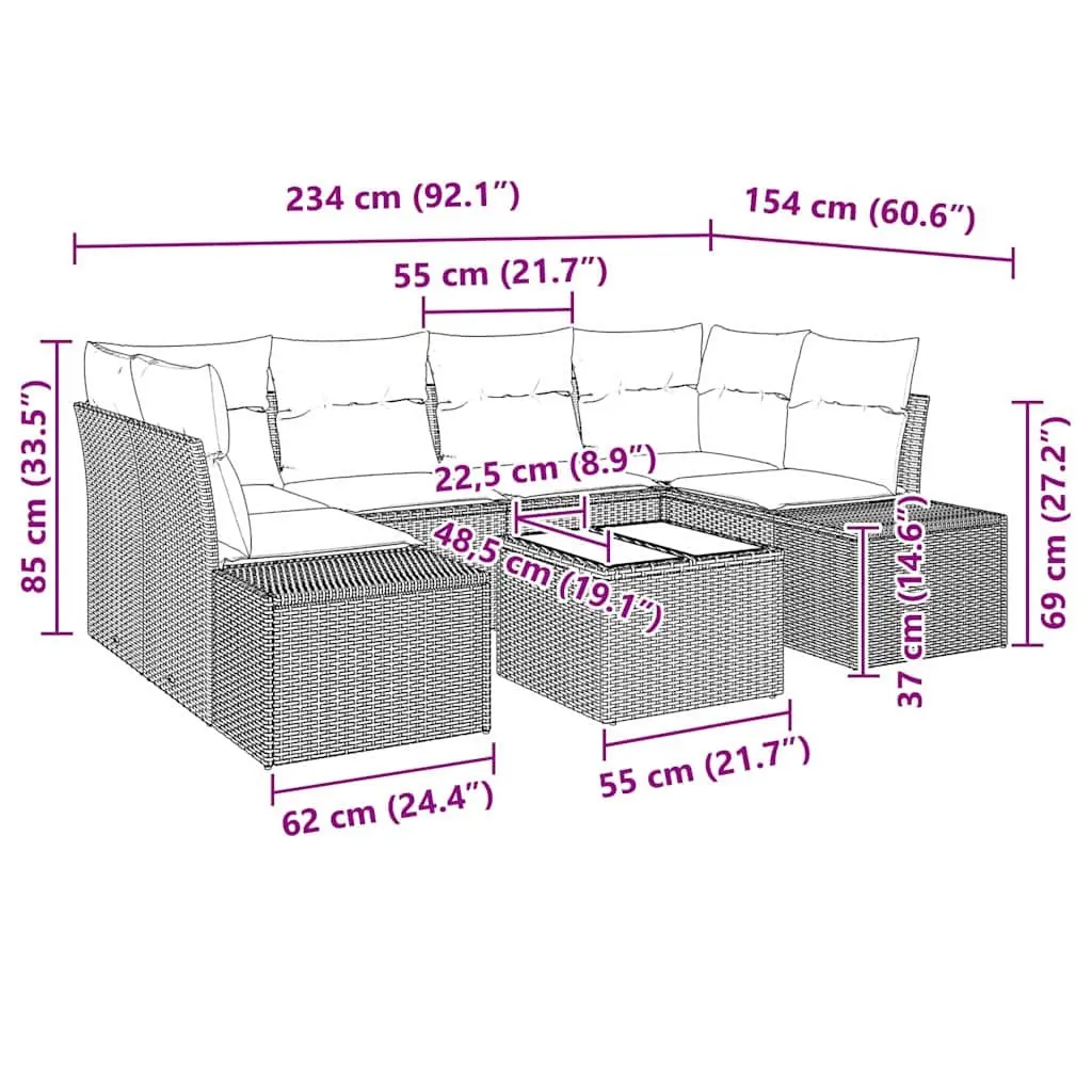 8 Piece Outdoor Garden Sofa Set Modular Poly Rattan Furniture Grey with Storage