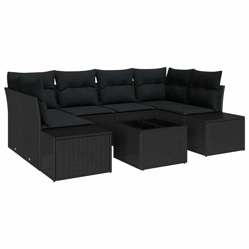 Outdoor Garden Sofa Set 8 Pieces Black Poly Rattan Modular Furniture with