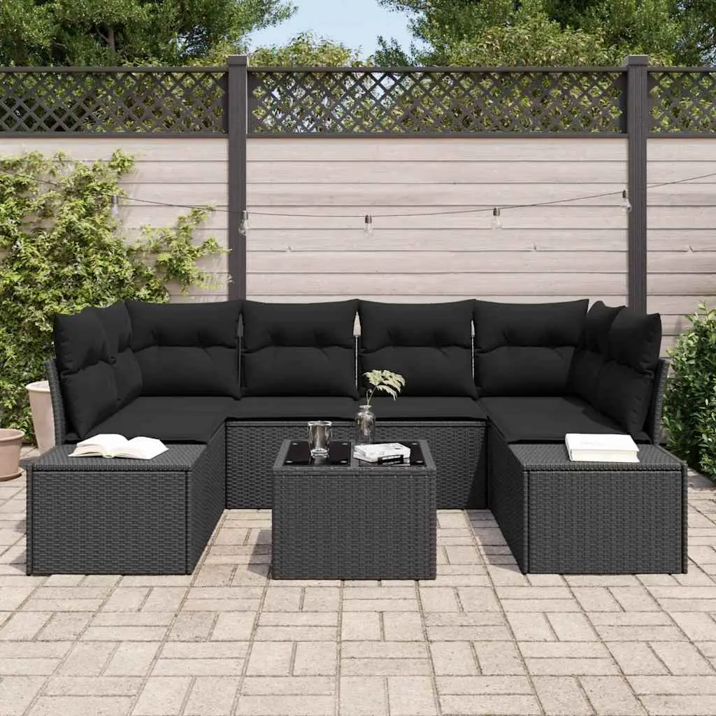 Outdoor Garden Sofa Set 8 Pieces Black Poly Rattan Modular Furniture with
