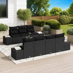 Garden Sofa Set 8 pcs Black Poly Rattan Outdoor Furniture Modular Patio Lounge