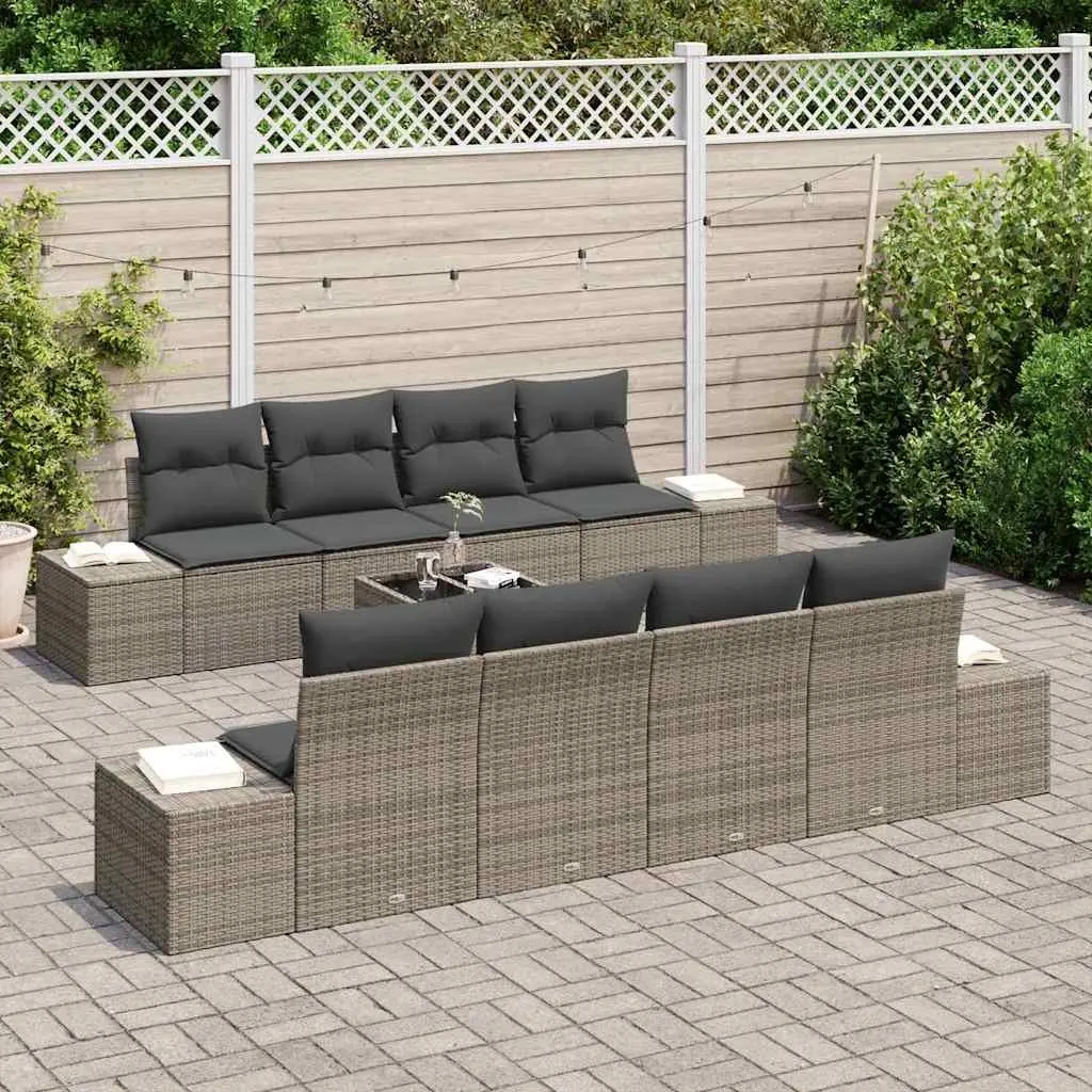 Garden Sofa Set Poly Rattan 8 Piece Grey Outdoor Furniture Patio Seating