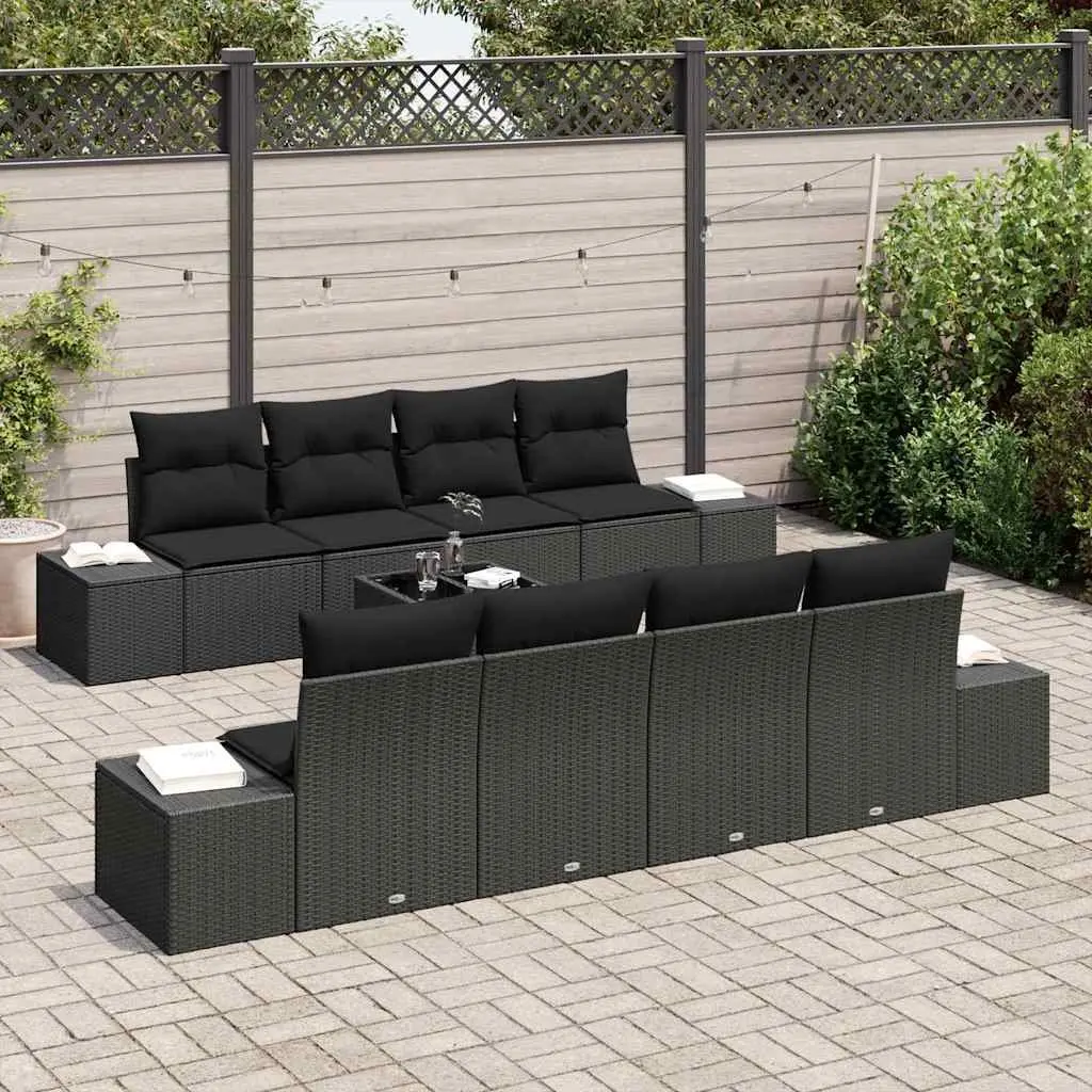 Outdoor Garden Sofa Set Poly Rattan 8 Piece Black with Cushions