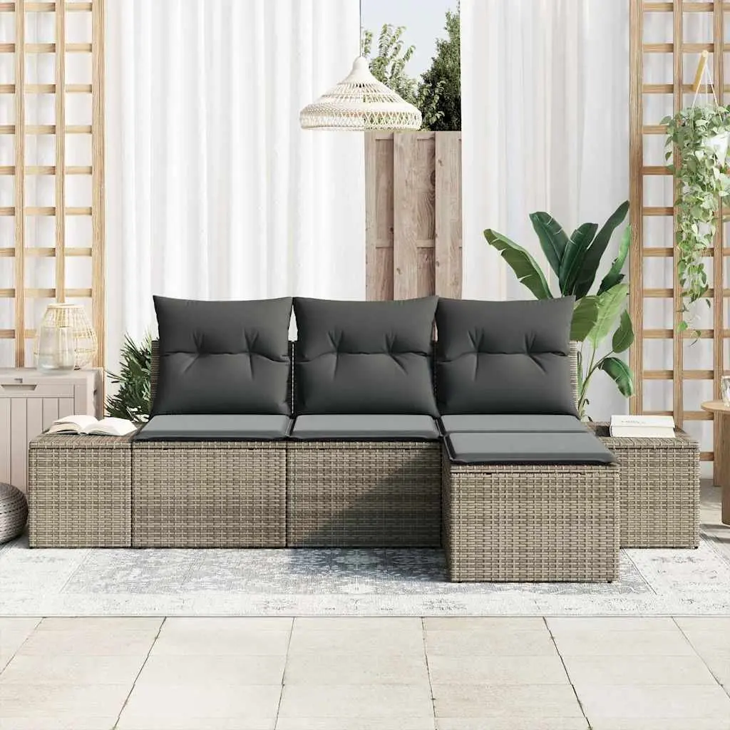 Garden Sofa Set Poly Rattan 4 Piece Outdoor Furniture Grey Modular Seating