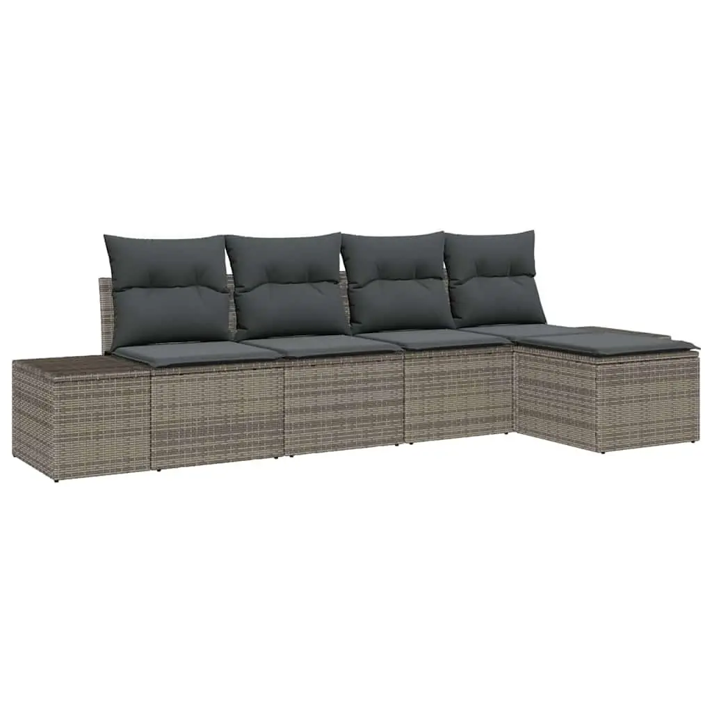 5 Piece Modular Outdoor Sofa Set Poly Rattan Grey
