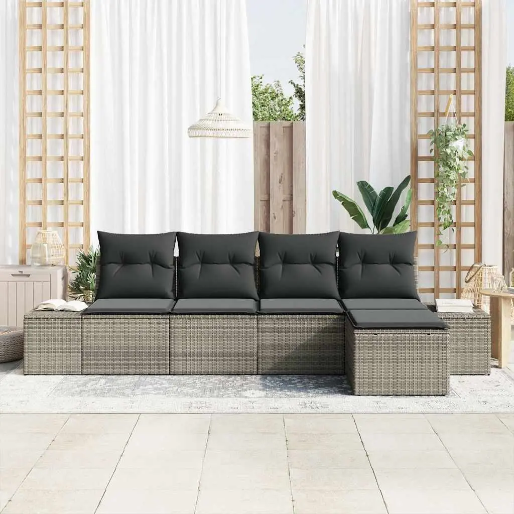 5 Piece Modular Outdoor Sofa Set Poly Rattan Grey