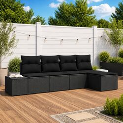 Garden Sofa Set 5 Piece Outdoor Lounge Black Modular Rattan with Storage
