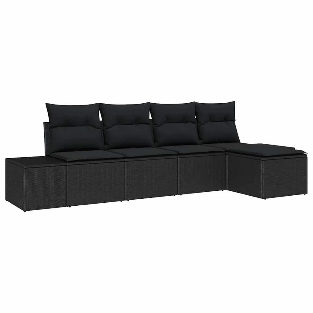 Garden Sofa Set Modular Poly Rattan 5 Piece Outdoor Lounge Black with Storage