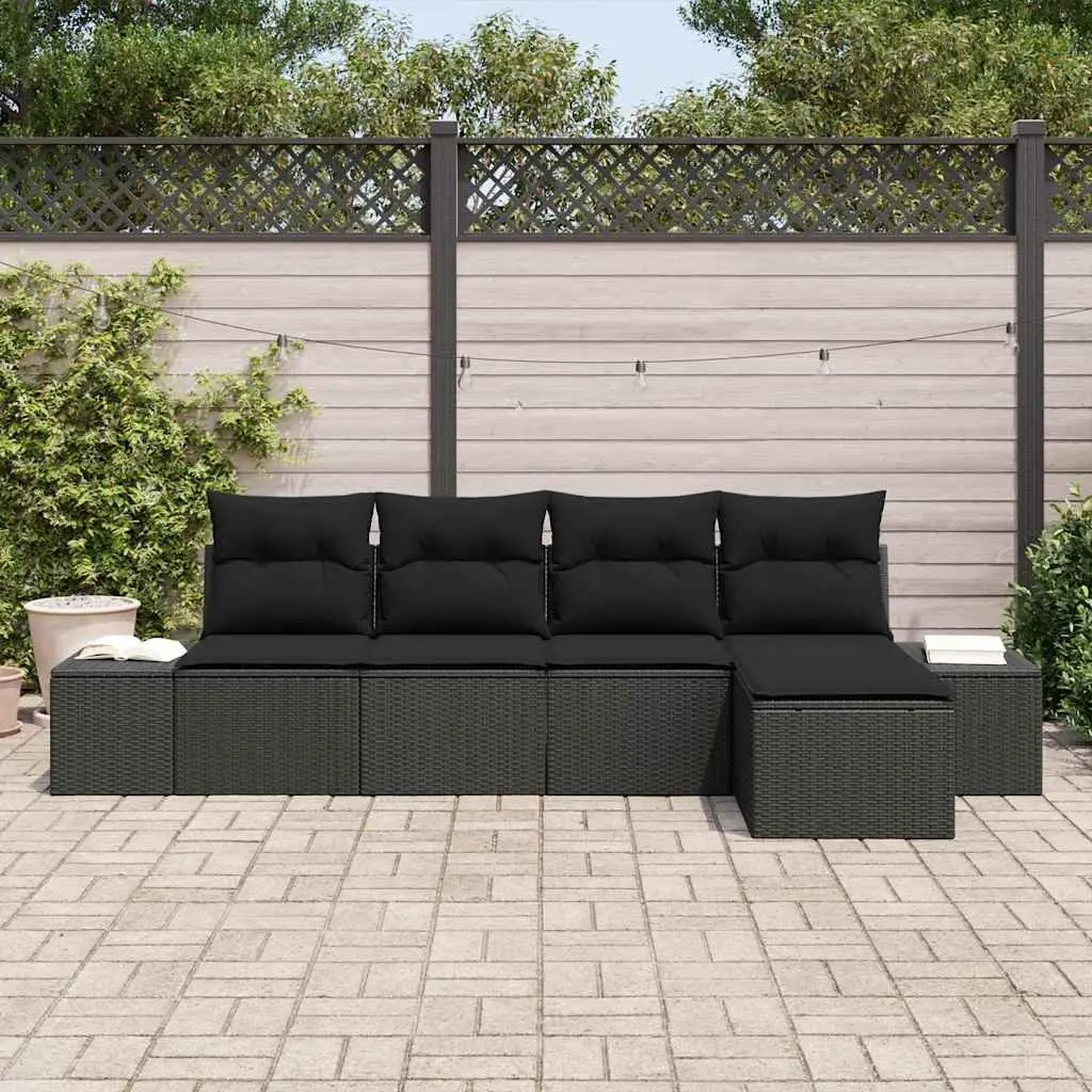Garden Sofa Set Modular Poly Rattan 5 Piece Outdoor Lounge Black with Storage