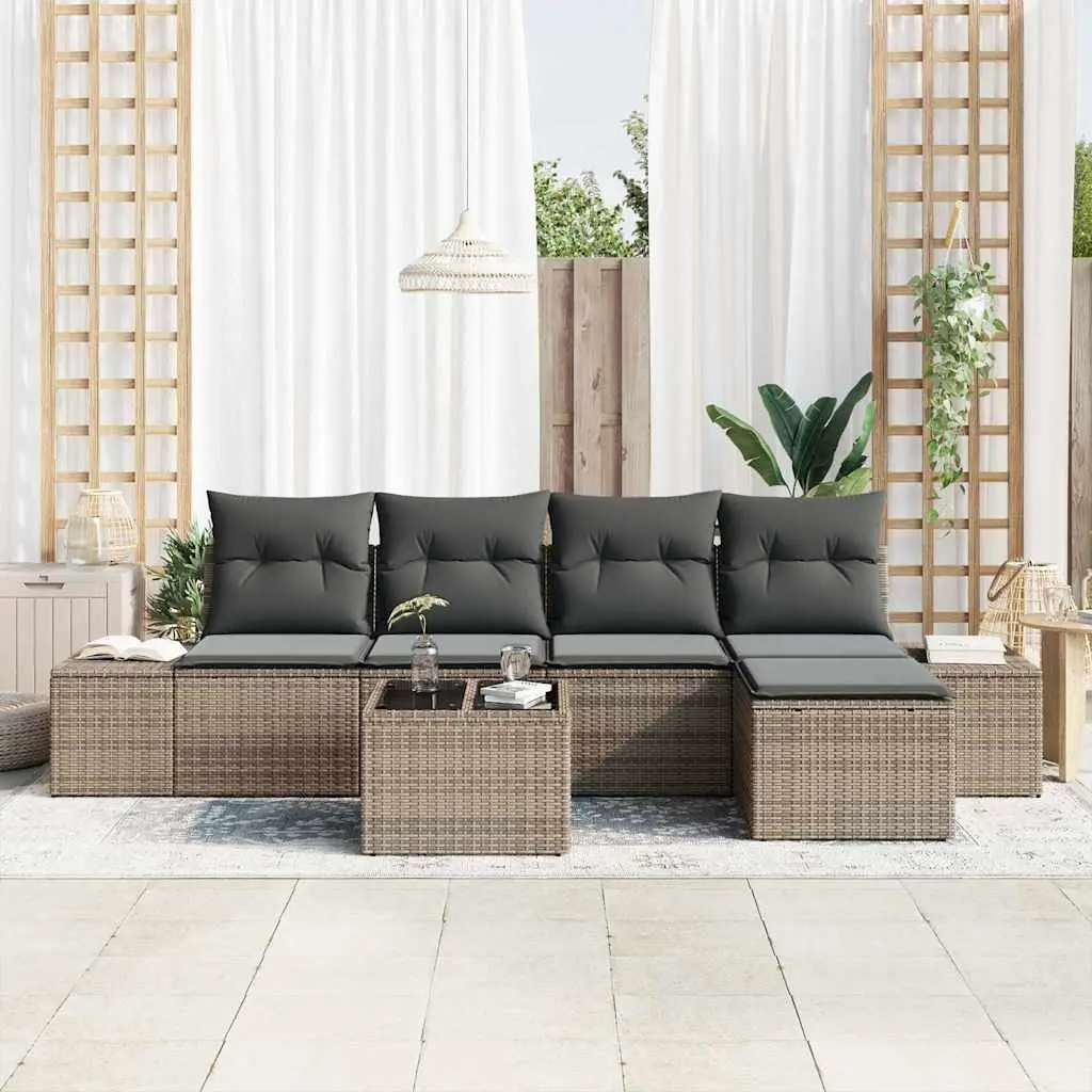 Outdoor Sofa Set Modular Poly Rattan 5 Piece Light Grey