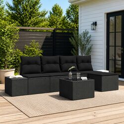 Outdoor Garden Sofa Set 5 pcs Black Modular Seating Storage Poly Rattan Lounge