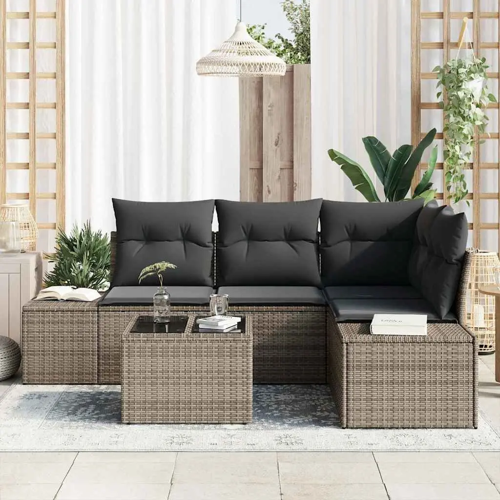 Modular Garden Sofa Set with Storage Light Grey Outdoor Furniture Poly Rattan