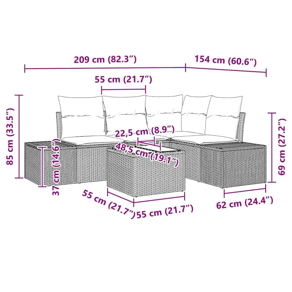 Modular Garden Sofa Set Poly Rattan Solid Acacia Wood Outdoor Furniture Black