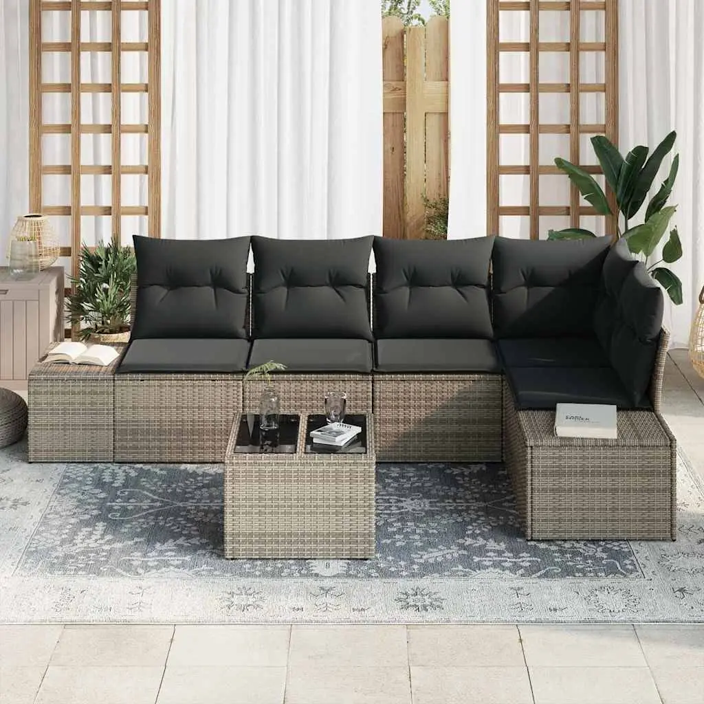 Modular Garden Sofa Set Poly Rattan and Solid Acacia Wood Light Grey Outdoor Furniture