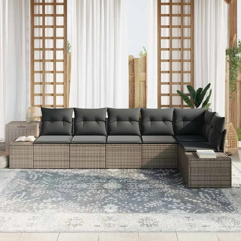 Garden Sofa Set Modular Poly Rattan 6 Piece Grey Outdoor Furniture